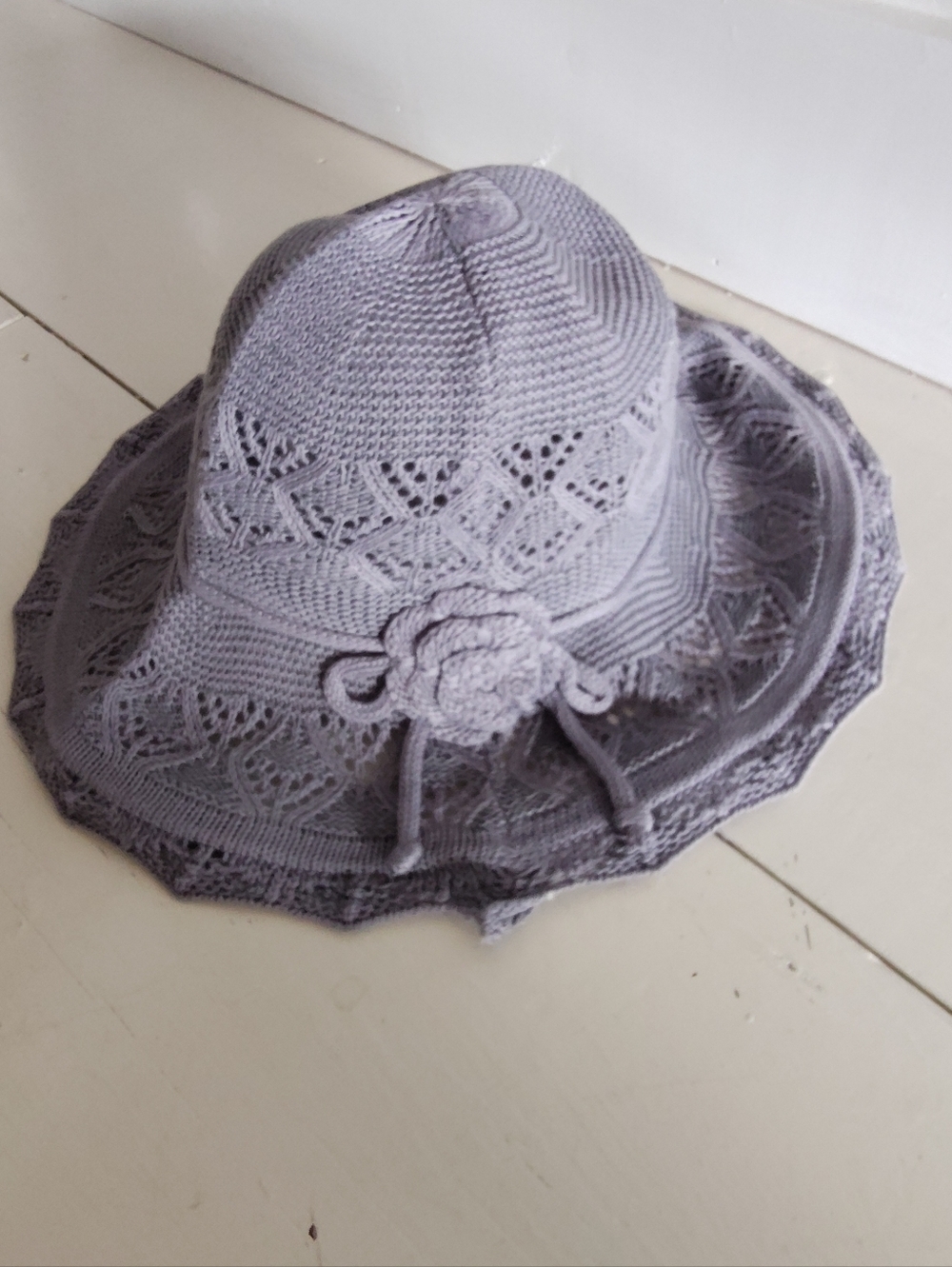 Women's Boho Lavender Grey Crochet Sun Hat | M/L - Picture 2 of 7